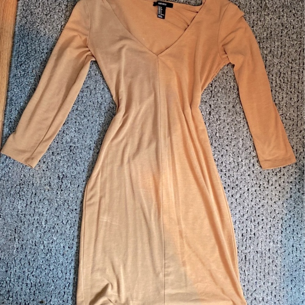 Tan bodycong long sleeve dress